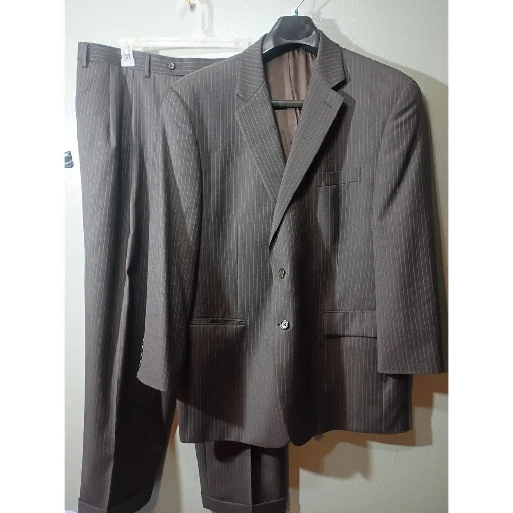 Lauren Ralph Lauren Suit, Men 40x28 Brown Pinstripe 2-Piece Blazer Trousers